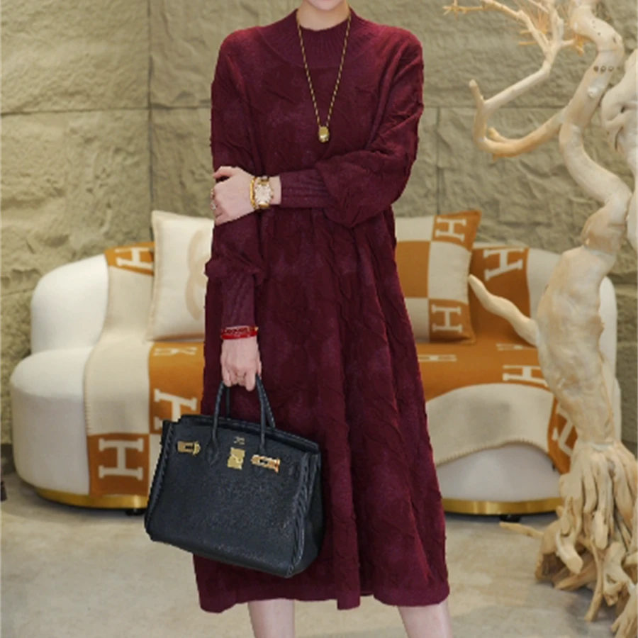 春夏新款重磅【月明】宽松保暖秋冬百搭显瘦气质女毛衣连衣裙-1176#