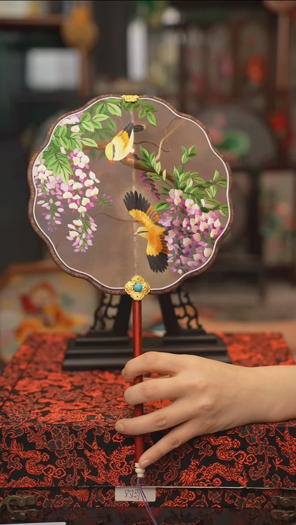 扇子团扇 绣花双面非遗