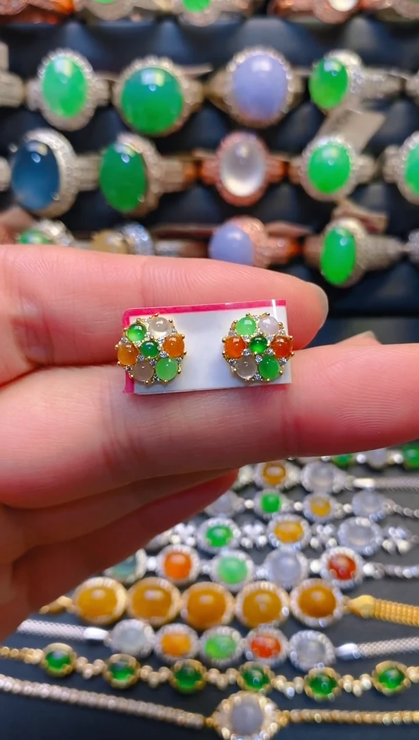 银S925镶嵌翡翠耳饰天然