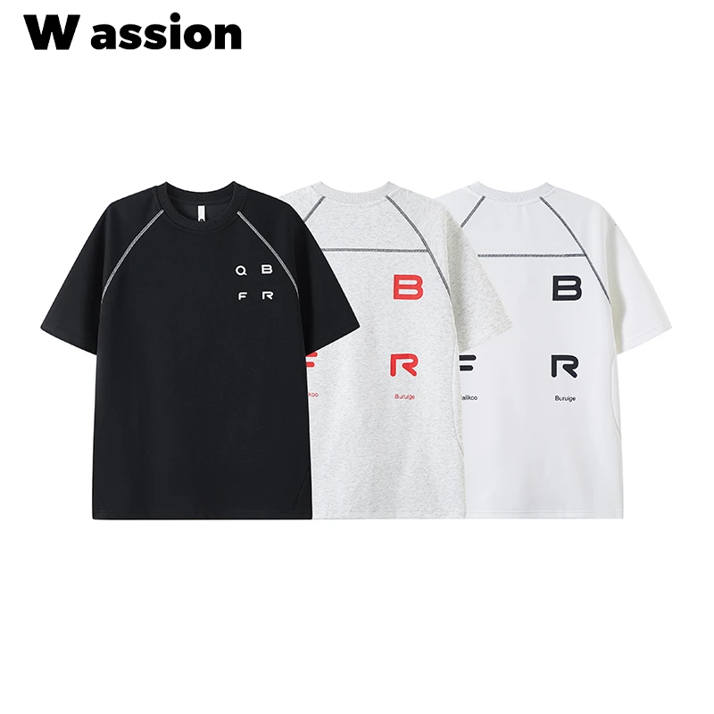 Wassion美式复古字母印花凉感短袖情侣休闲百搭T恤