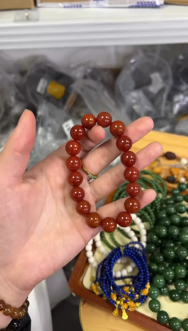 【闪购商品】玛瑙/玉髓手链未镶嵌满肉柿子红玛瑙圆珠手串[0809]