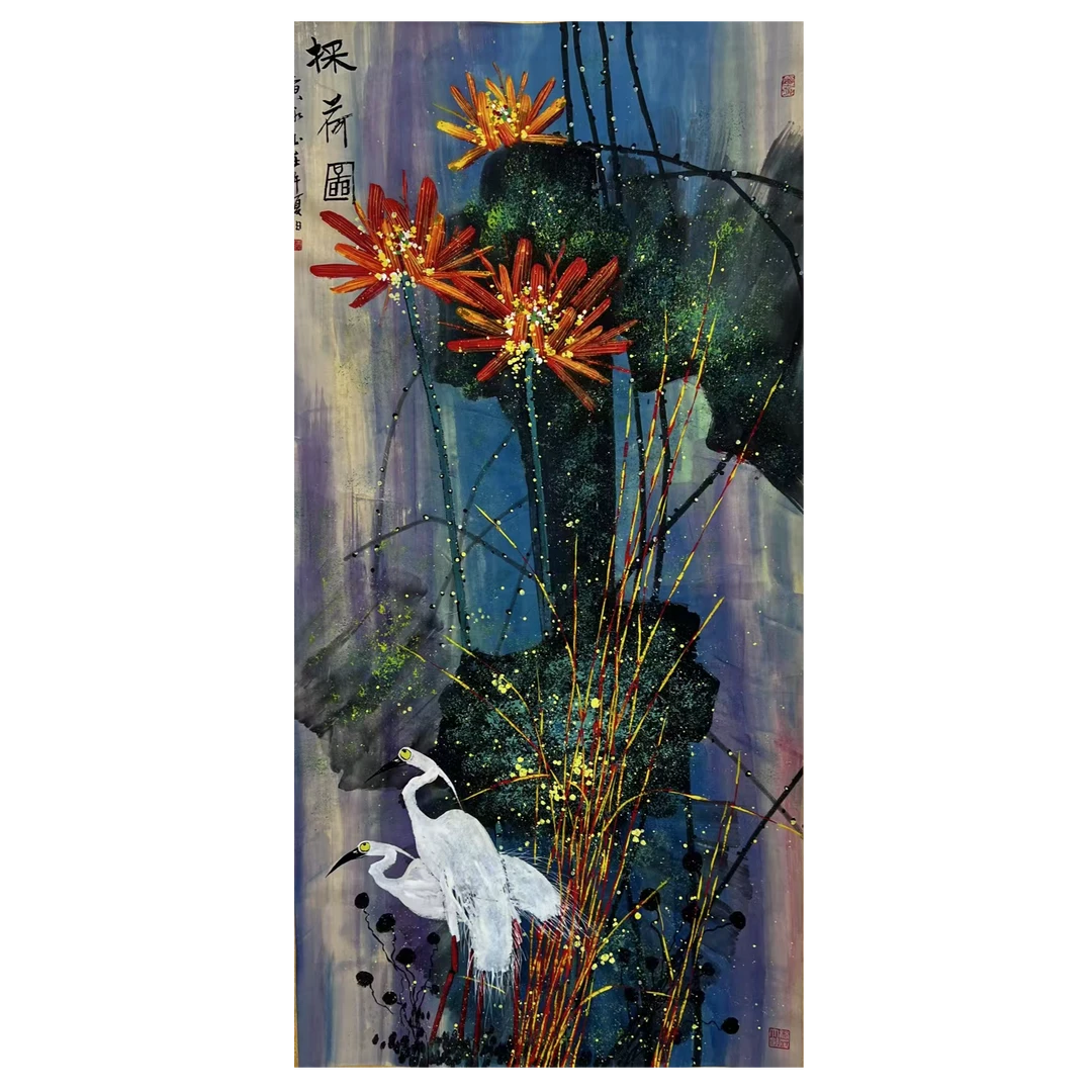 黄永玉款 花鸟立轴 136*67约8.2平尺