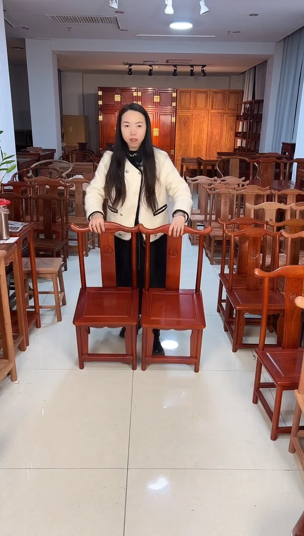 花梨木类端景台一对花梨色小巴花小官帽椅高40