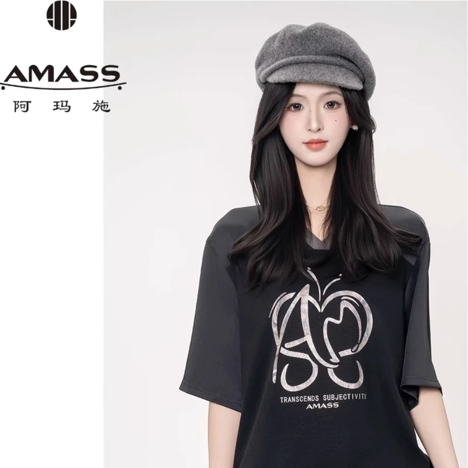 AMASS/阿玛施时尚休闲百搭显瘦财女士哥弟阿玛施纯棉修身V领