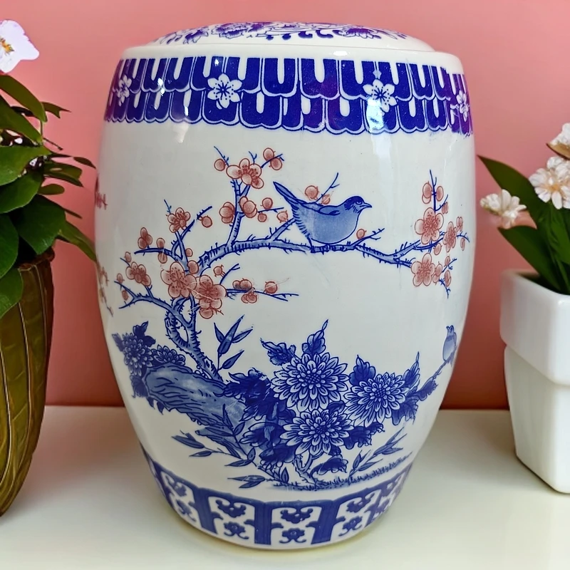 高度31囗径21景德镇陶瓷青花花鸟图（新款）20斤米缸240