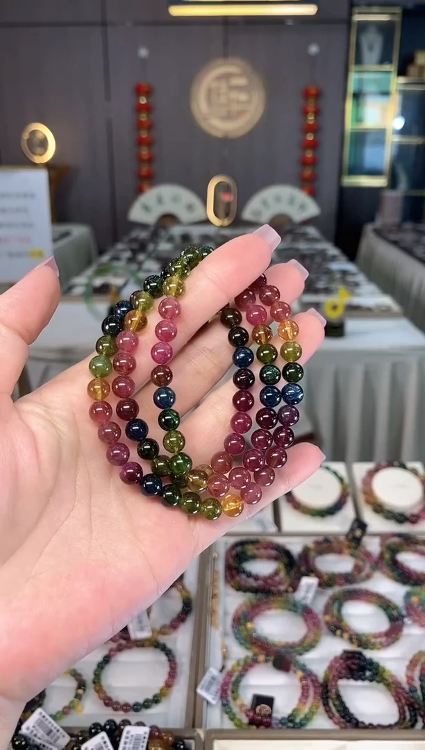 未镶嵌透体老矿碧玺彩虹三圈手串7mm+碧玺hon多样性发一条