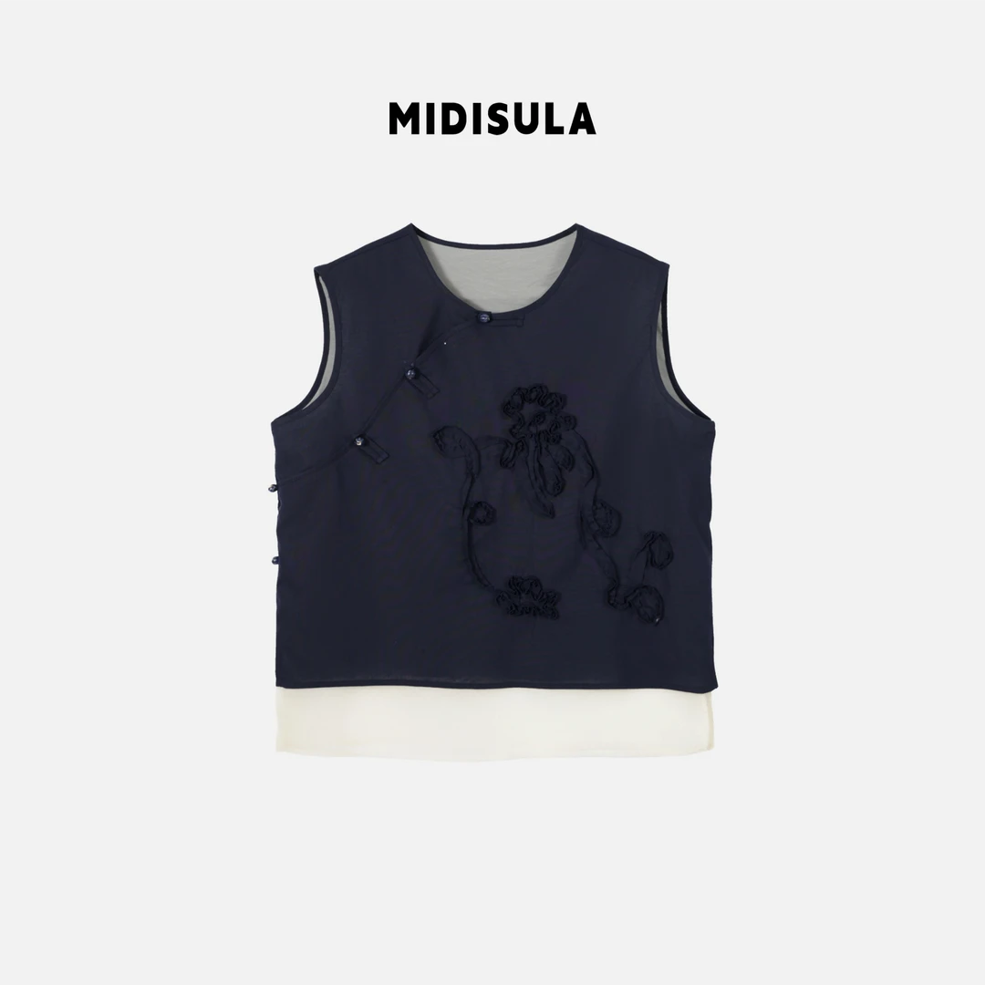 【H.MDSL】新款新中式宽松中国风背心复古山本清凉感花朵衬衫#1077