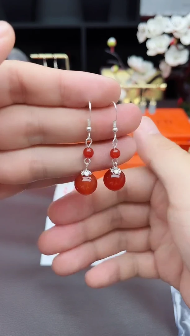 玛瑙/玉髓耳饰银S925镶嵌409000