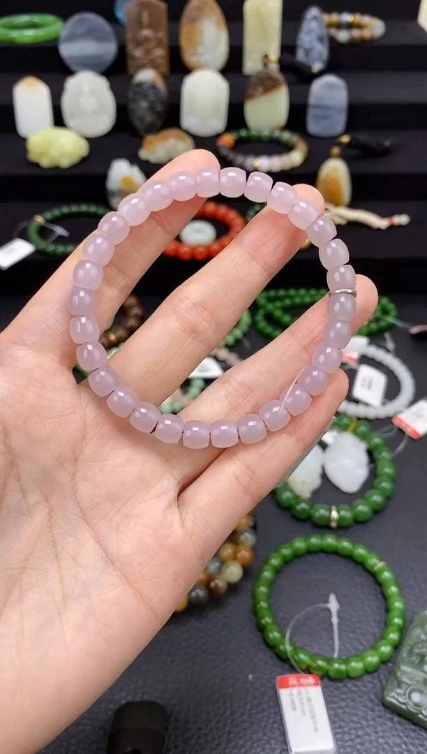 未镶嵌和田玉挂件7mm烟紫极限弧手串