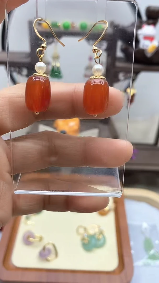 南红玛瑙14K金镶嵌耳饰104
