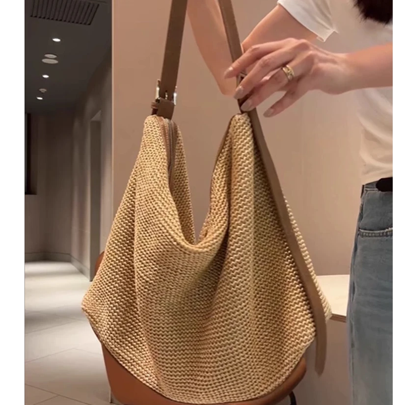 大容量慵懒风草编包包女式2025新款夏季海边沙滩度假编织包托特包