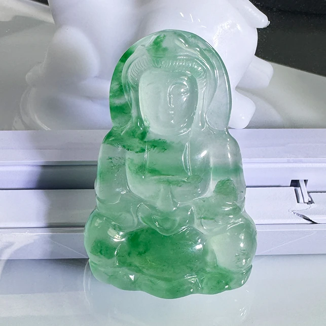精美石英质玉天然非洲翠精雕冰透飘花观音挂件多样性选其一发货