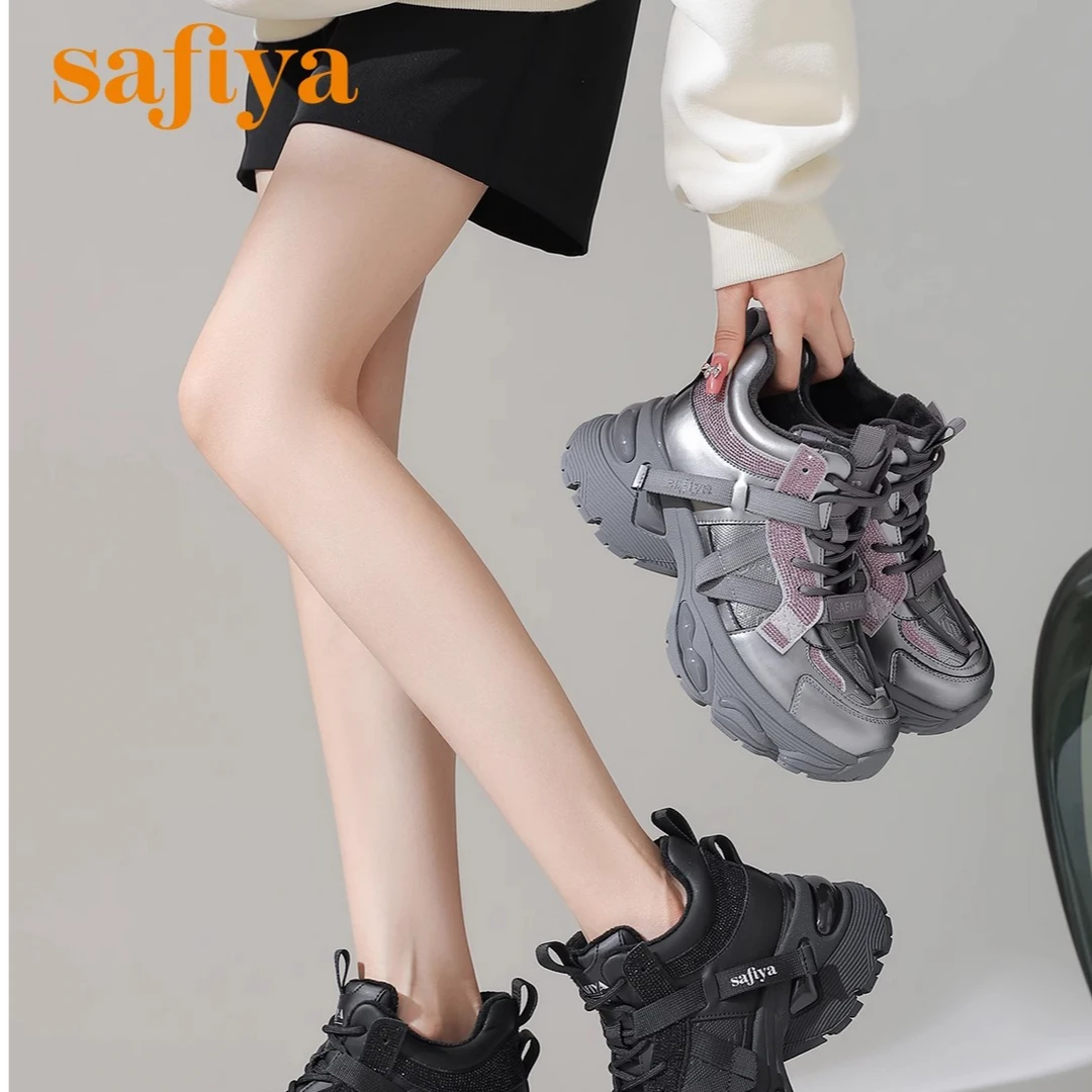 Safiya/索菲娅厚底老爹鞋女2024秋冬新款百搭增高圆头百搭白鞋