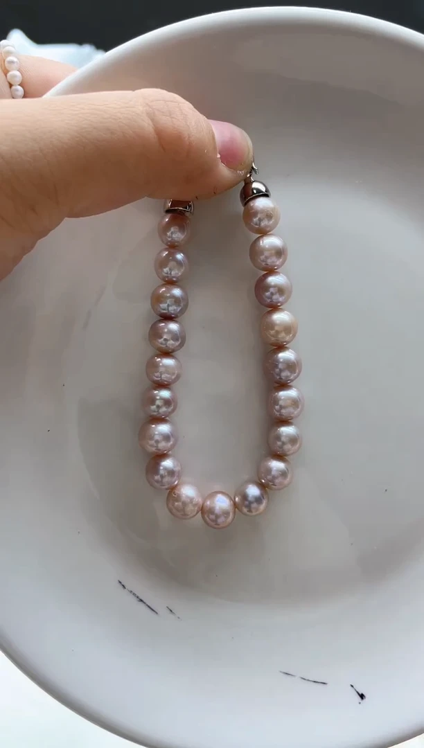 淡水珍珠手链未镶嵌全珠粉紫珠手链