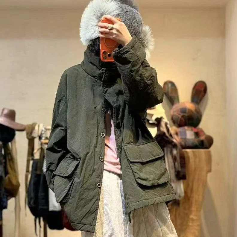 忆古朴拙色织棉高品双面内磨毛立领对扣短棉衣251011A