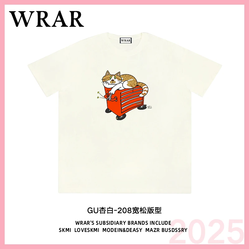 【修理工猫猫】新品时尚透气宽松T恤印花休闲卡通百搭圆领1