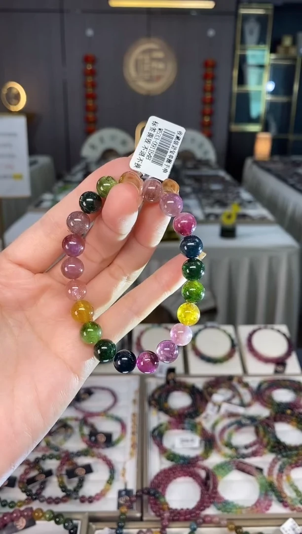 未镶嵌老矿碧玺色标彩虹单圈手串9mm+碧玺dan多样性发货一条