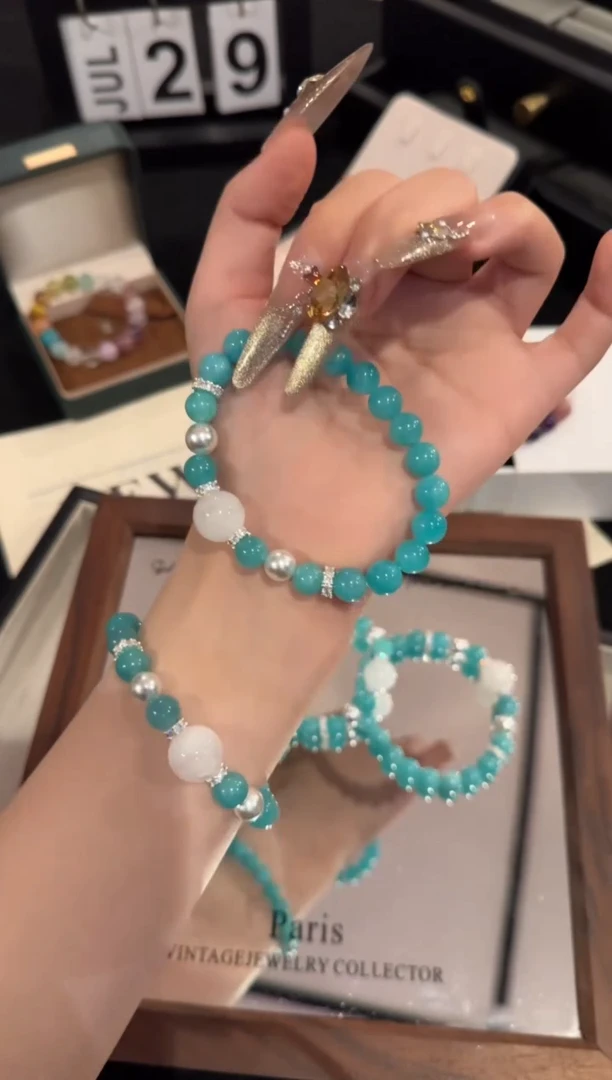 水晶手链合金天河石x2166