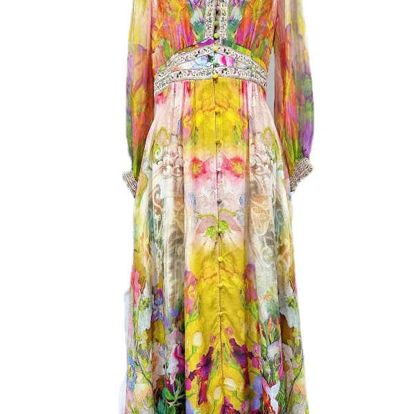 桑蚕丝宽松连衣裙大码印花修身时尚高贵收【南油】00525-2