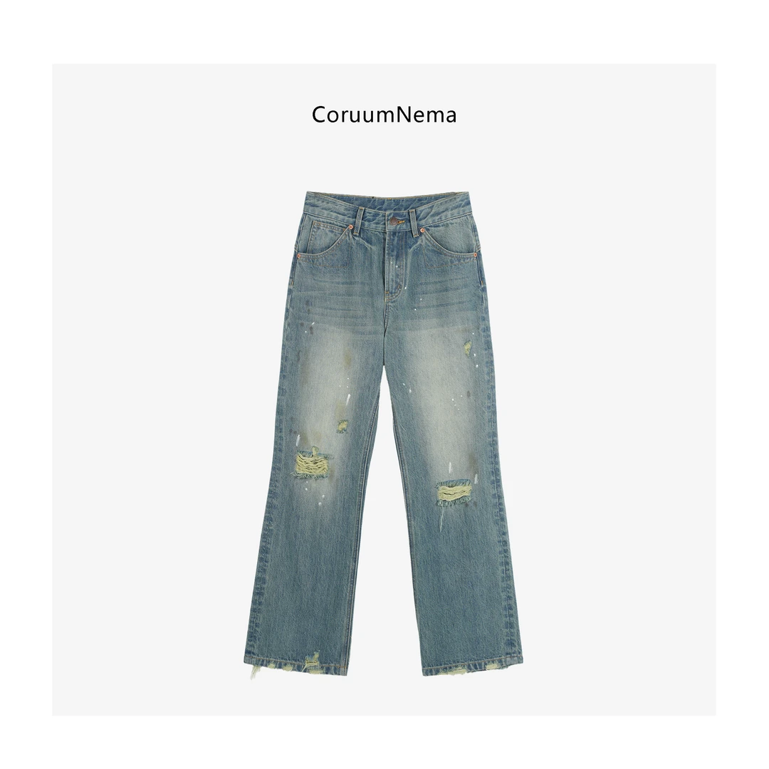 【CoruumNema】2025年新款做旧磨破毛边牛仔裤180708