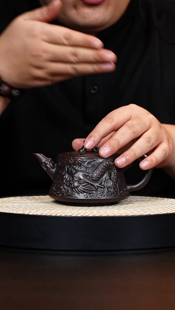茶壶紫砂柱础 乌金泥 隐龙