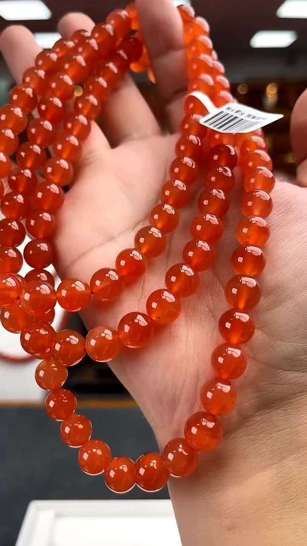 未镶嵌高品卡9南红保山河湾冰红长链南红玛瑙一件30