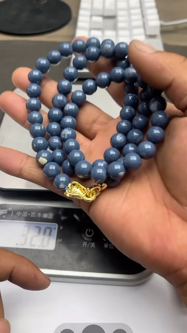 7号H151杉10mm圆珠蓝色项链