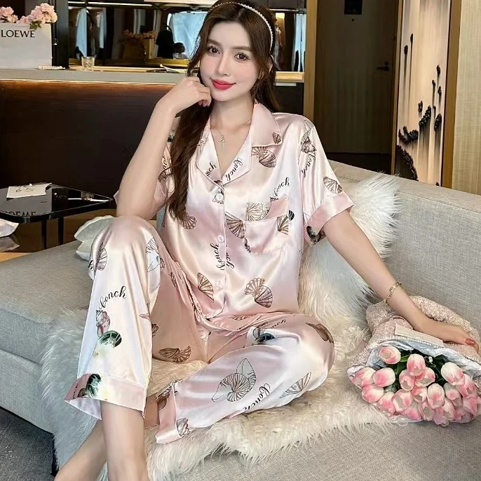三件套夏季新款睡衣家居服套装洋气女冰丝薄款时尚宽松春夏舒适
