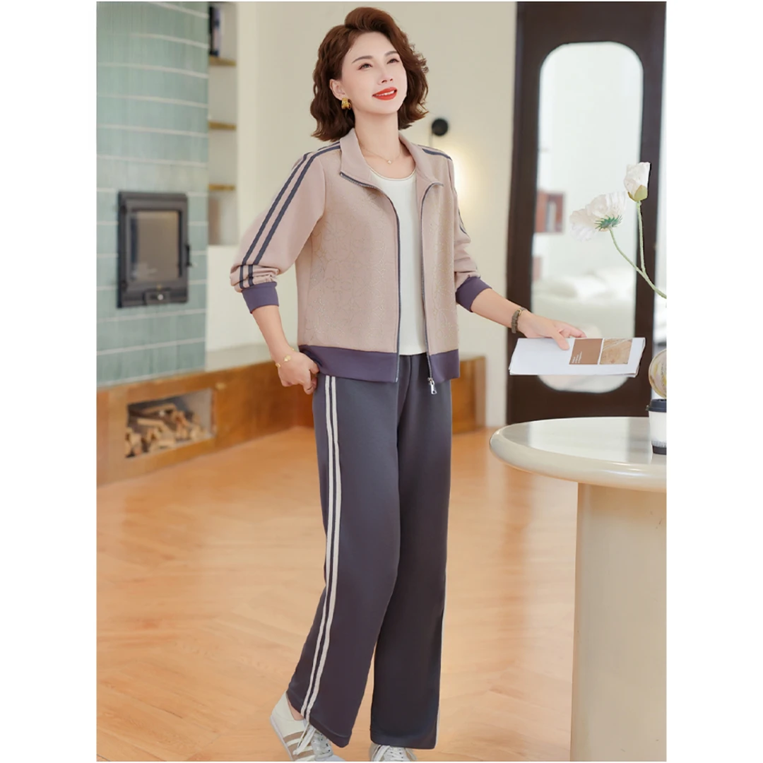 妈妈运动服套装女春秋2025新款中老年秋装休闲外套大码上衣两件套