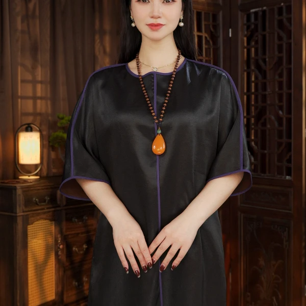 2025重磅时尚潮流新款桑蚕丝香云纱连衣裙百搭Y25486