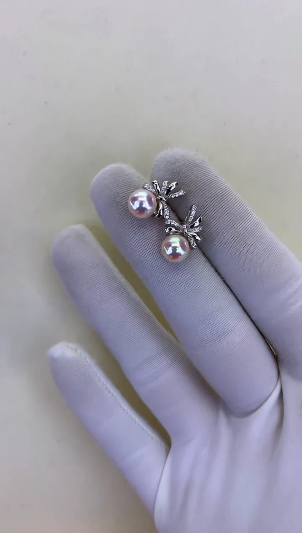 银S925镶嵌DA海水珍珠 GD238 耳钉 6-7