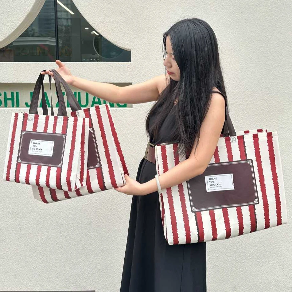 新款购物袋服装店手提袋简约包装袋无纺布打包袋大容量收纳袋布包