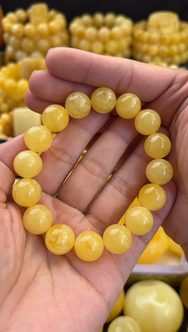 手串蜜蜡未镶嵌13+焦皮料橘黄满蜜妖花