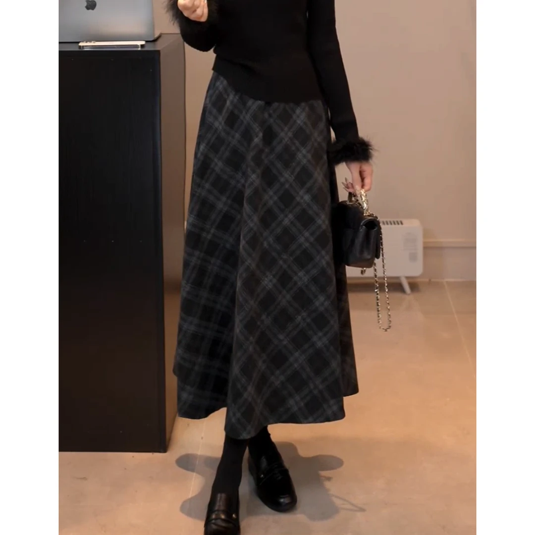 YUANLIANSU/圆脸酥【银蝶飞舞】港风复古时尚格纹A字半身裙女装秋季