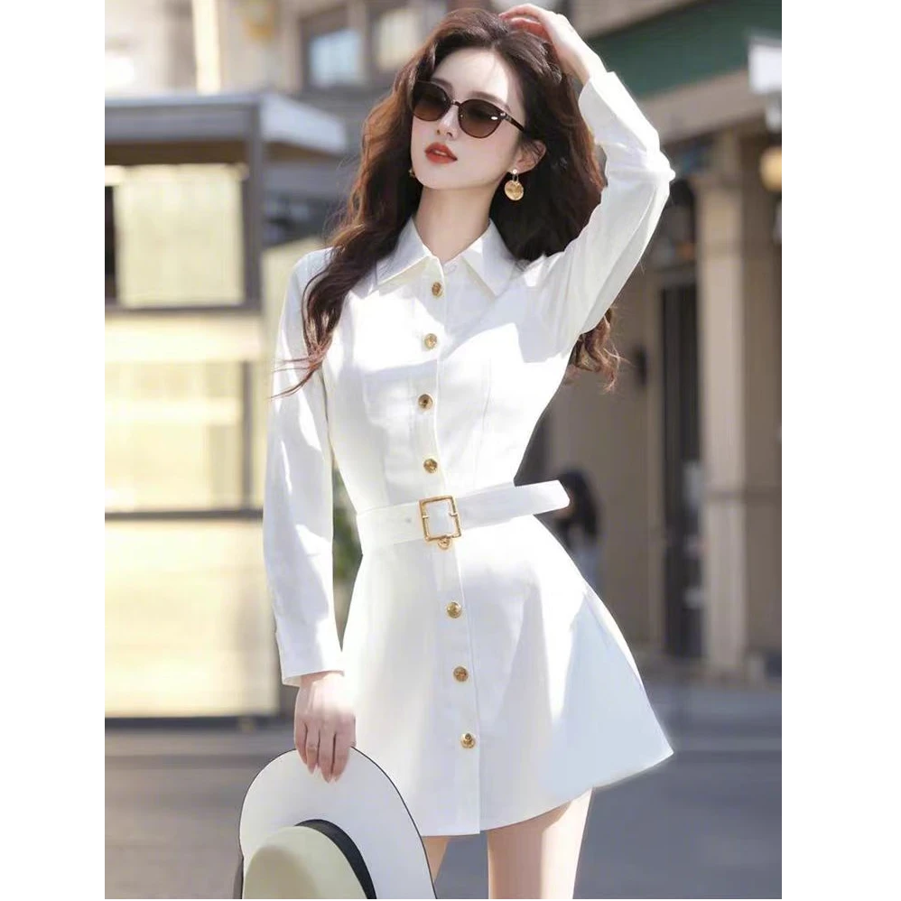25早春新款今年流行小个子漂亮独特小香风白色时尚气质衬衫连衣裙