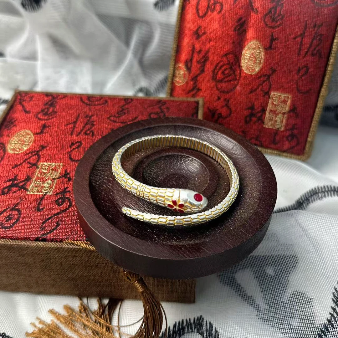 足银手镯 999.9【198】26g 樱花蛇开口手镯经典百搭手工时尚复古