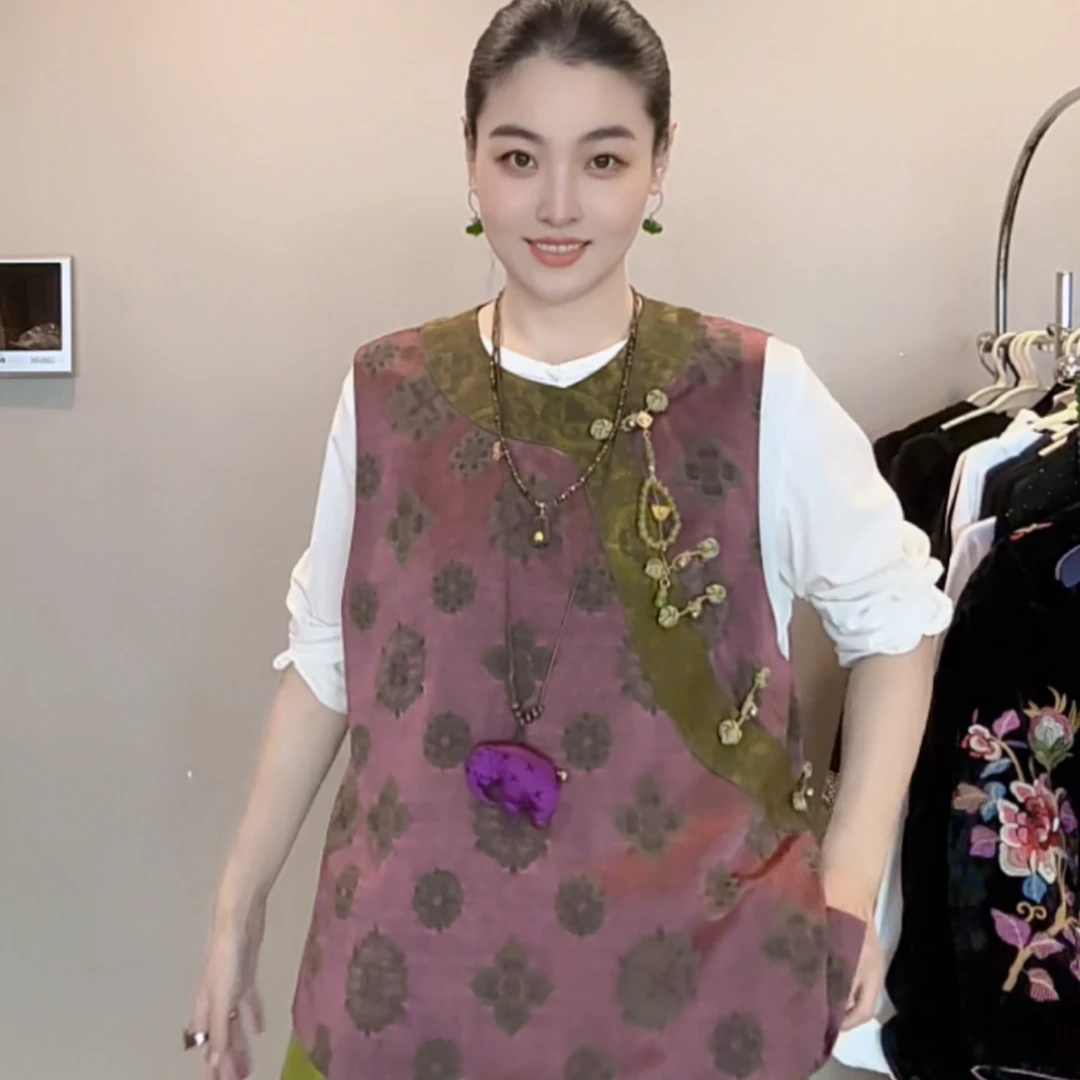 3460｛福韵瑞锦｝新中式原创设计手工盘扣时尚老钱风秋冬新款马甲