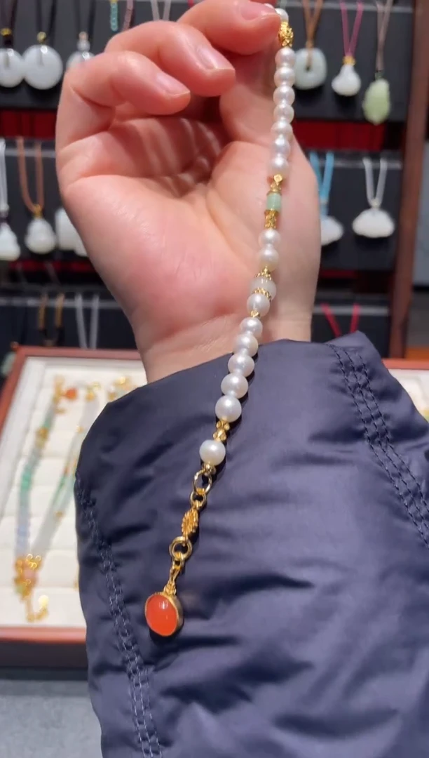 银S925镀金镶嵌手链淡水珍珠珍珠手链