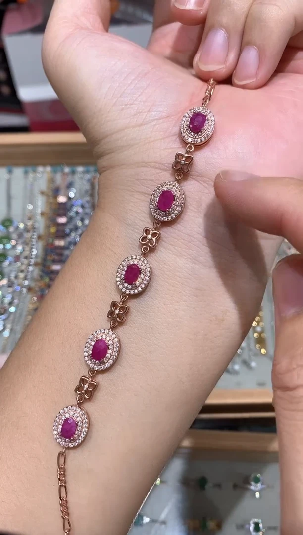 银S925镶嵌手链红宝石手链