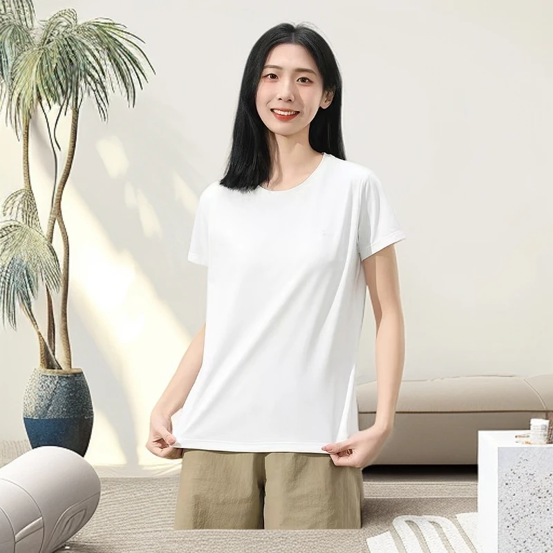 罗素娜T恤冰凉感打底运动风夏季女短袖圆领不掉色弹力防晒休闲风