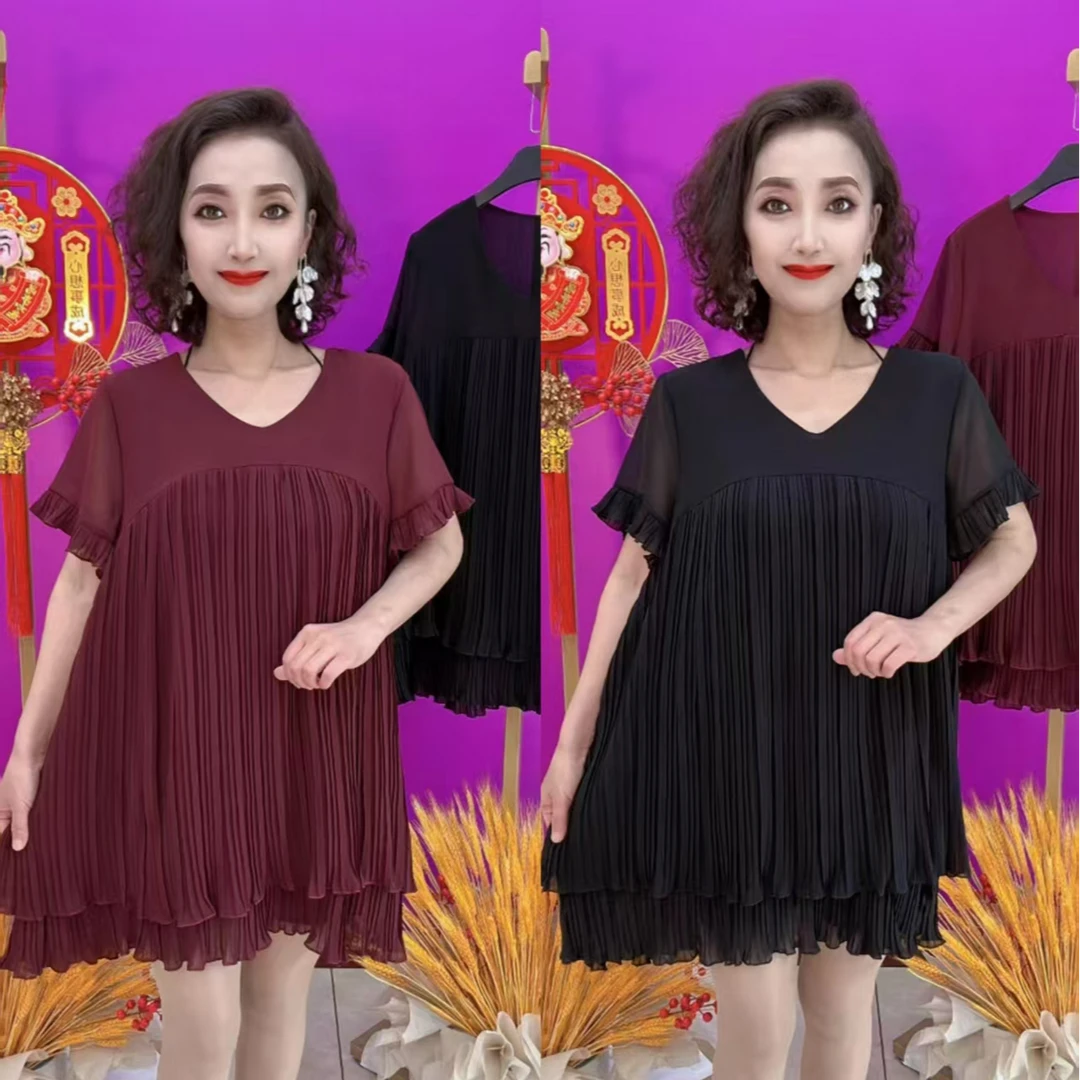 WE火辣辣2911时尚V领褶皱连衣裙两色