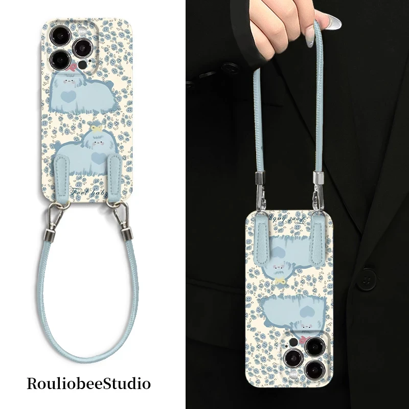 蓝碎花狗狗适用iphone16菲林硬壳苹果13手机壳华为vivo小米15oppo