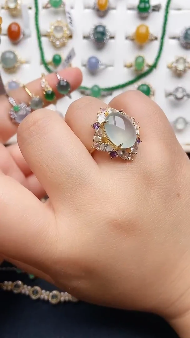 翡翠戒指银S925镶嵌1111