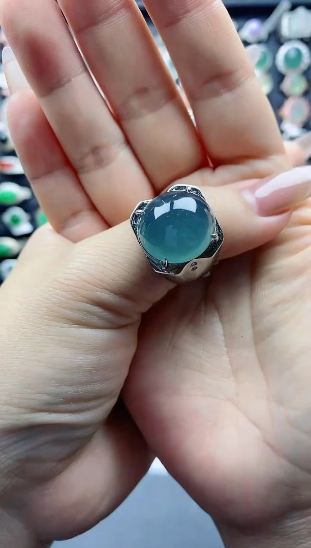 【闪购商品】翡翠戒指银S925镶嵌天然翡翠男戒