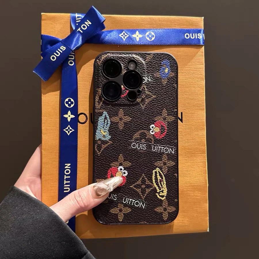 奢华皮质芝麻街适用苹果16promax手机壳iphone15高档14卡通13防摔