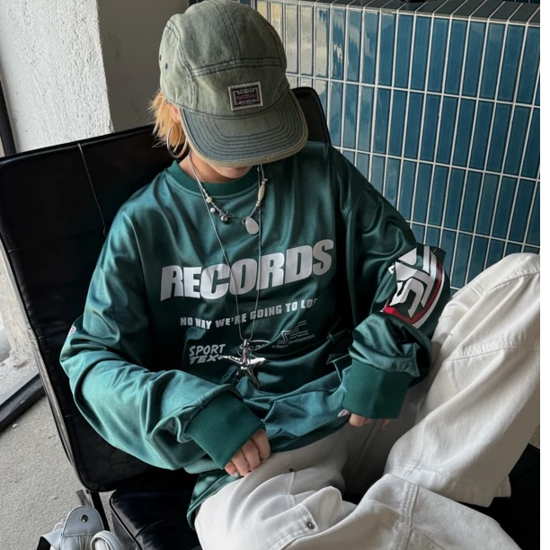 HELLOTANGO《率性而为》春游出行百搭阔型休闲球服长袖T恤552323#