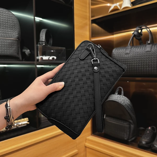 BOSOM VARVLEBV【胎牛皮】头层牛皮手抓包手工编织男士手拿包商务