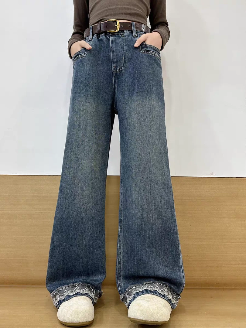 女童秋款裤子2025新款女大童秋季洋气休闲时尚阔腿直筒裤长裤潮