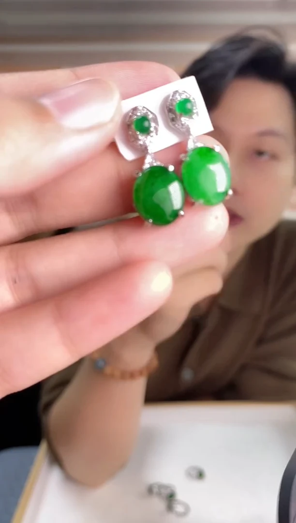 合金翡翠耳饰翡翠蛋面耳饰