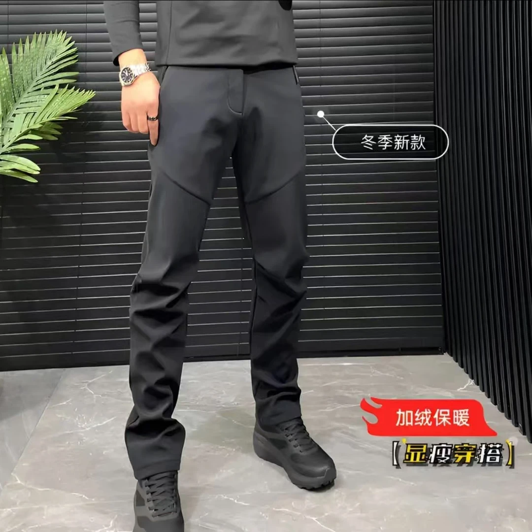 迪-秋冬新款加绒户外运动休闲耐磨透气软壳冲锋男裤时尚